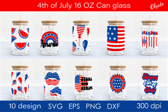 4th of July for 16 OZ Can Glass SVG Graphics & Crafts