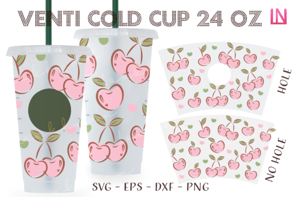 Cherry Heart 24 Oz Venti Cup Wrap: Graphics & Crafts