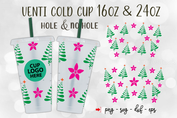 Christmas Tree Cold Cup 24oz Full Wrap Graphics for Tumbler Wraps