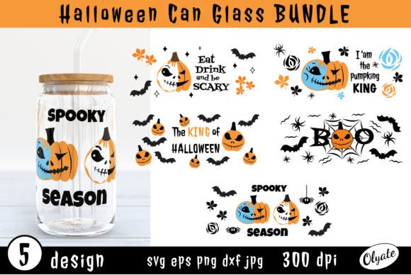 Halloween Can Glass Bundle: Pumpkin Jack Graphics for Crafts