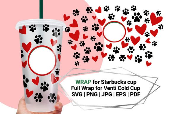 Hearts, Paw Wrap Graphics for Cold Cup Crafts