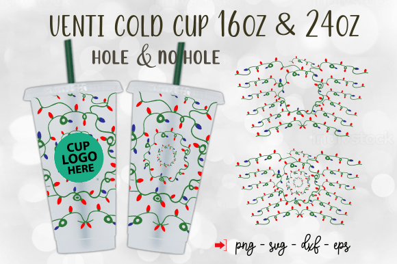 Lighting Christmas Wrap 24oz Cold Cup: Tumbler Wraps Graphics