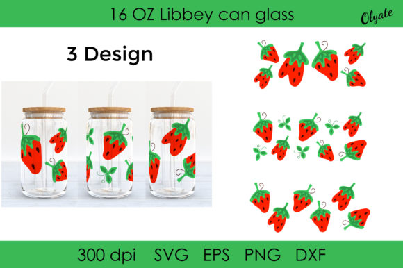 Strawberry Can Glass 16 OZ Wrap Graphics for Crafts